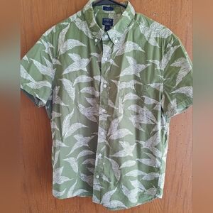 J. Crew Flex Washed Green Tropical Leaf Print Casual Shirt - Men’s L